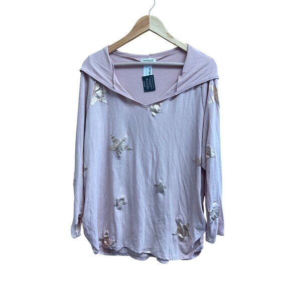 Maternity Star Print Hoodie Top Pink Metallic Accents XL By Querencia - Picture 4 of 6